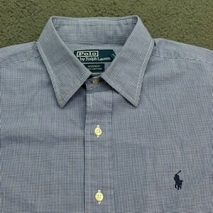Polo by Ralph Lauren Men's Blue Gingham‎ Check Long Sleeve Button Up Shirt
